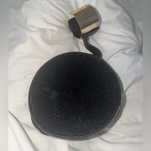 PERRIN Paris Black Round Crossbody with Gold Zipper